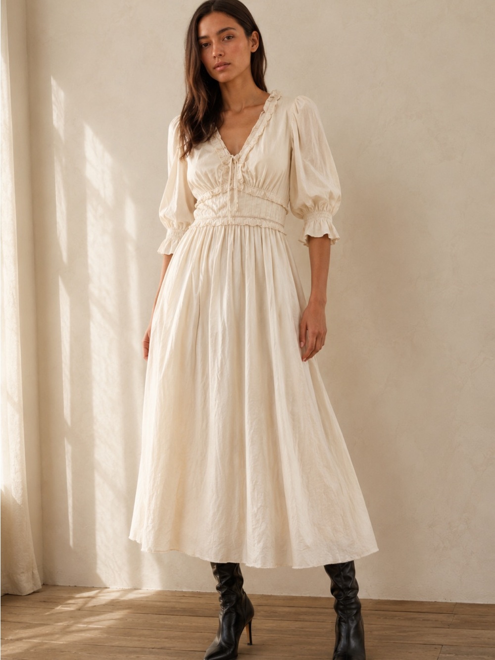 Reformation Mireille Ruffle Puff Sleeve Midi Dress 2